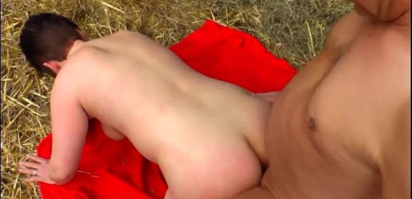  Dirty chubby milf get hard dick and cum on the hay